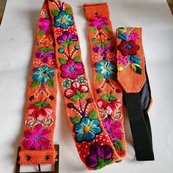 Multicolored Flower Hand-Woven Headband Belt Set